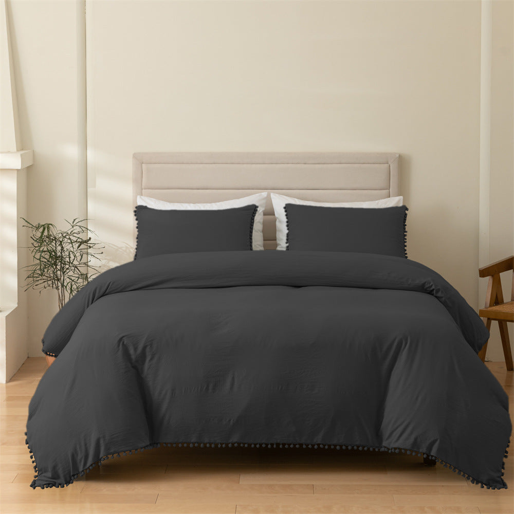 Washed 3-Piece Pom Pom Tassel Bedding Set - Calm Cloud Bedding